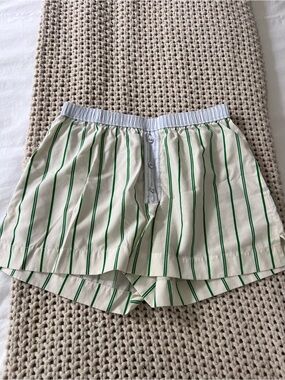 Princess Polly Cream Boxer Shorts with Green Stripes